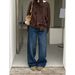 ICC Vintage Wash Pattern Flocked Slimming Straight-Leg Jeans For Women, Winter Style, Guangzhou Thirteen Lines 10580_mkmklike.com