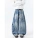 American Silhouette Wide-leg Jeans Men's Spring And Autumn New Trendy Brand Loose Washing Tooling Youth Scimitar Trousers_mkmklike.com
