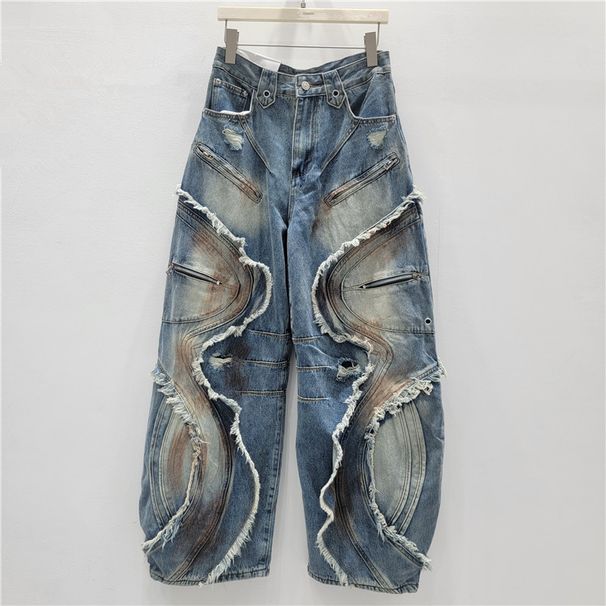 Edgy Grunge Cargo Pants For Women – Distressed Wash & Asymmetrical Cut With Lace-Up Detail, Retro Vintage Streetwear Style_mkmklike.com