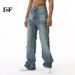 EF JEANS | 2024 New American High Street Simple Painting Slim Fit Washed Jeans Trendy Men_mkmklike.com