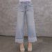 Women's Relaxed Fit Mid-Rise Straight Leg Washed Denim Jeans For Casual Streetwear (Light Blue, Dark Blue) - S/M/L/XL_mkmklike.com