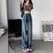 Retro High-Waisted Blue Loose Straight Leg Jeans Women's Slimming Flowy Floor-Length Pants for Spring Summer_mkmklike.com