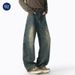 Nordmann Muqiu Clothing | American Style Scimitar Baggy Retro Washed Distressed Jeans Men's Trendy Brand Patchwork Wide-Leg Pants_mkmklike.com