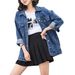 Vintage Washed Denim Jacket For Women - Distressed Loose Fit Casual Coat With Long Sleeves (Light Blue, Dark Blue, Black Gray)_mkmklike.com