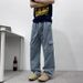 Men's American Style Drawstring Cargo Jeans Trendy Streetwear Hip Hop Loose Fit Casual Straight Leg Pants_mkmklike.com