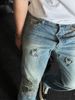 Men's Vintage Distressed Print Stretch Jeans - Retro Washed Denim Pants With Comfortable Straight Leg Fit For Casual Wear_mkmklike.com