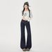 ELLE American Style Spicy Girl Dark Blue High Waist Flared Jeans For Women Autumn Slim Fit Slimming Non-Leg-Hugging_mkmklike.com