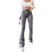 Women's Flared Jeans – Vintage Grey High Waist Wide Leg Denim Pants For Retro & Boho Style (Sizes 25-32)_mkmklike.com