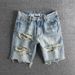 Men's Clothing Washed And Distressed Ink Splashed Large Hole Youth Trendy Original Men's Denim Shorts_mkmklike.com