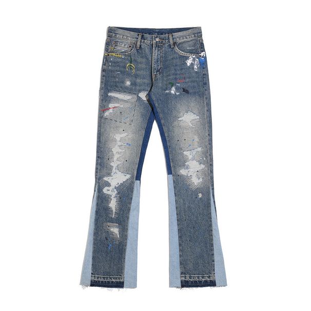 Distressed Vintage Washed Jeans – 90s Grunge Flared Denim With Ripped Details & Paint Splatter_mkmklike.com