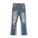 Distressed Vintage Washed Jeans – 90s Grunge Flared Denim With Ripped Details & Paint Splatter_mkmklike.com