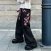Vintage Americana Embroidered Plum Blossom Relaxed Fit Men's Jeans Y2K High Street Straight Leg Long Pants_mkmklike.com