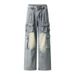 American Style Multi-Pocket Cargo Jeans For Men, Trendy Brand, Niche Design, Loose Straight-Leg Pan, Wide-Leg Long_mkmklike.com