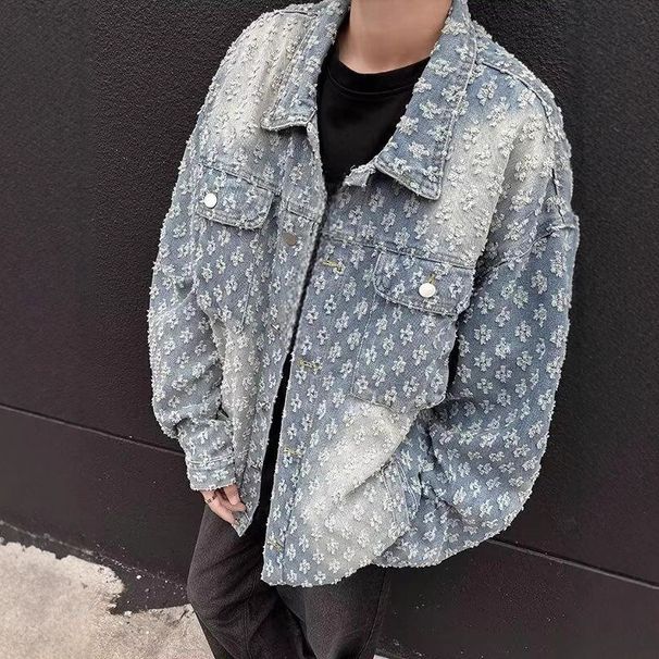 Men’s Denim Jacket With Jacquard Embroidery – Vintage Loose Fit Casual Coat, Light Blue, Spring & Fall Fashion (Sizes M-3XL)_mkmklike.com