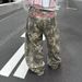 Women's Casual Loose Wide Leg Jeans Camouflage Tree Branch Embroidery European American Style Cross Border Foreign Trade Curved Trousers_mkmklike.com