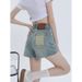 Retro High Waist Ripped A-Line Denim Shorts for Women Summer Style Thin Loose Slimming Light Color plus Size Hot Pants for Chubby Girls_mkmklike.com