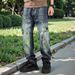 Men's High-Street Distressed Paint-Splatter Jeans – Ripped & Washed, Straight-Leg Relaxed Fit (Sizes 28-38, 80% Cotton Stretch, Vintage Blue)_mkmklike.com
