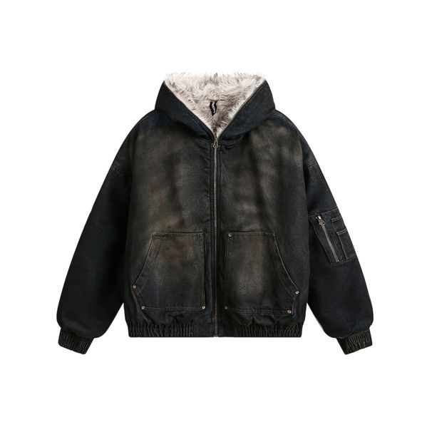 Men's Clothing American Street Washed Denim Cotton Jacket Winter Plus Velvet Zuoshandiao Jacket Wasteland Style Cotton Jacket Men_mkmklike.com