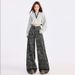 American-style High-waisted Camouflage Wide-leg Jeans Women, Loose Slimming Straight Pants Spring And Autumn, Available_mkmklike.com