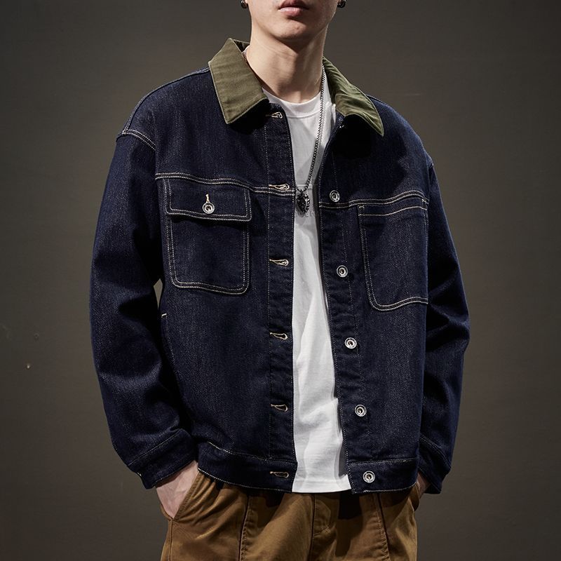 Thickened Velvet, Premium Feel, Color Blocked Washed Denim Jacket, Men's Casual Workwear Jacket_mkmklike.com