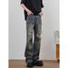Men's Vintage Washed Distressed Jeans – Relaxed Straight Fit With Subtle Flare_mkmklike.com