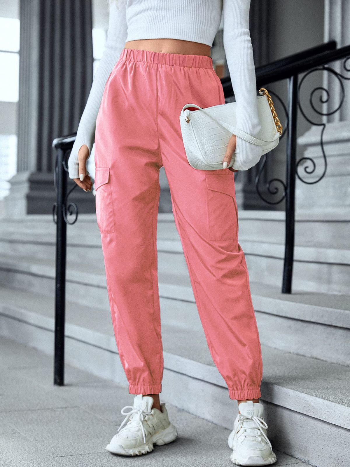 Women's Clothing New Women's Multi color Casual Overalls Multi pocket Skinny Pants Women_mkmklike.com