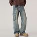 Men's Straight Leg Cargo Jeans Loose Fit Wide Leg Pocket American High Street Style Trendy Cool Washed Retro Patchwork Denim_mkmklike.com