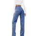 Casual Trendy Fashion Stretch Washed Denim Jeans For Women, Loose Straight-leg Pants_mkmklike.com