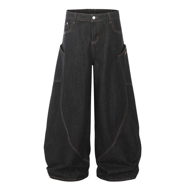 Loose Wide-Leg Denim Scimitar Men's Hip-Hop Trendy Design Deconstructed Split Stitching Workwear Long Pants_mkmklike.com