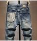 Men's Slim Fit Chinese Dragon Embroidered Jeans - High Street Distressed Patchwork Denim Pants For Casual Wear_mkmklike.com