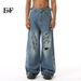 EF JEANS | 2024 New Vintage High Street Old Broken Dirty Print Straight Jeans Tide Loose Wide Legs_mkmklike.com