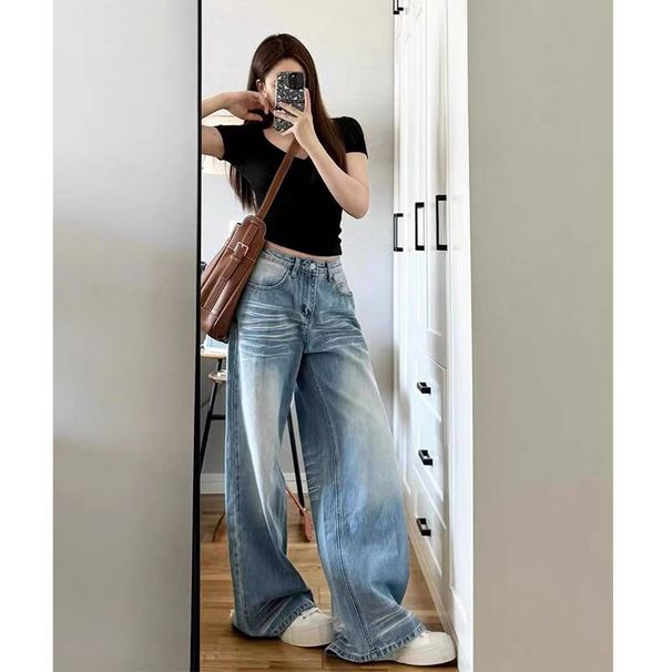 American Retro Wide-leg Jeans For Women, 2025 Spring And Autumn New Style, Plus-size, Loose-fitting, Slimming,_mkmklike.com