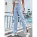 Women’s Clothing split wide leg straight loose high waisted slim jeans_mkmklike.com