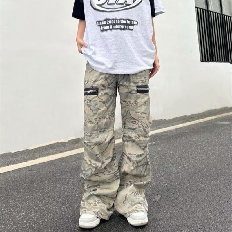 Military Cargo Jeans With Zipper Pockets – Vintage Streetwear Camo Denim Pants For Men & Women (S-4xl)_mkmklike.com