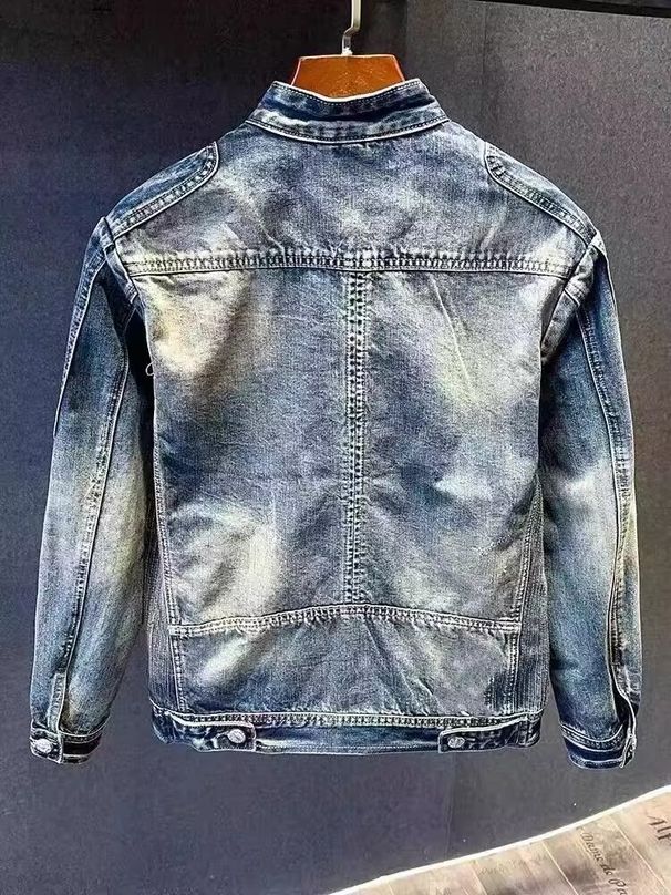 Men's Retro Denim Jacket With Stand Collar & Zipper - Stylish Biker Coat For Spring & Autumn - Streetwear Fashion_mkmklike.com