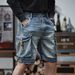 Classic American Retro Denim Shorts For Men Summer Mid-Length Color Block Trendy Five-Point Pants Versatile_mkmklike.com