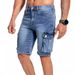 Men's Clothing Multi Pocket Micro Stretch Denim Shorts 5 Point Workwear Casual Jeans_mkmklike.com