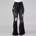 K European And American Internet Celebrity High Stretch Ripped Jeans, High Waisted Flared Pants_mkmklike.com