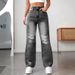 Women's Clothing Pocket Ripped Casual Denim Wide Leg Pants_mkmklike.com