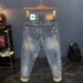 New Men's Slim Fit Skinny Jeans Spring Summer High Stretch Blue Printed Ripped Cropped Denim_mkmklike.com