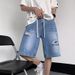 Ripped Denim Shorts Men's Summer Thin American Retro High Street Straight Five-point Pants Casual Versatile Medium Pants Tide_mkmklike.com