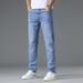 Woven Summer Thin High-End Blue Jeans Straight Slim Fit Stretch Youth Korean Style Casual Trendy Long Pants Men_mkmklike.com