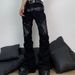 Street Punk Patchwork Flared Jeans – Unisex High-Waisted Cropped Trousers With Leather Accents, Y2K & Grunge Style (Black/Grey, S-3XL)_mkmklike.com