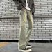Men's High Street Vintage Washed Yellow Mud Dyed Jeans Straight Leg Vibe Micro Flare Loose Fit Slimming Pants_mkmklike.com