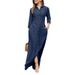 Women's Autumn New Denim Dress Shirt Collar Denim Single Row Button Casual Comfortable Long Sleeved Flip Tie Pocket Long Dress_mkmklike.com