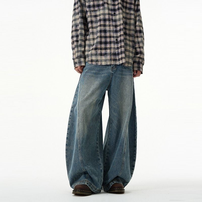 Men's Clothing Unisex High Street Baggy Jeans – Retro Wide-Leg Straight Denim Pants | Distressed Wash, Oversized Fit, Y2K Aesthetic (Blue, S-3XL)_mkmklike.com
