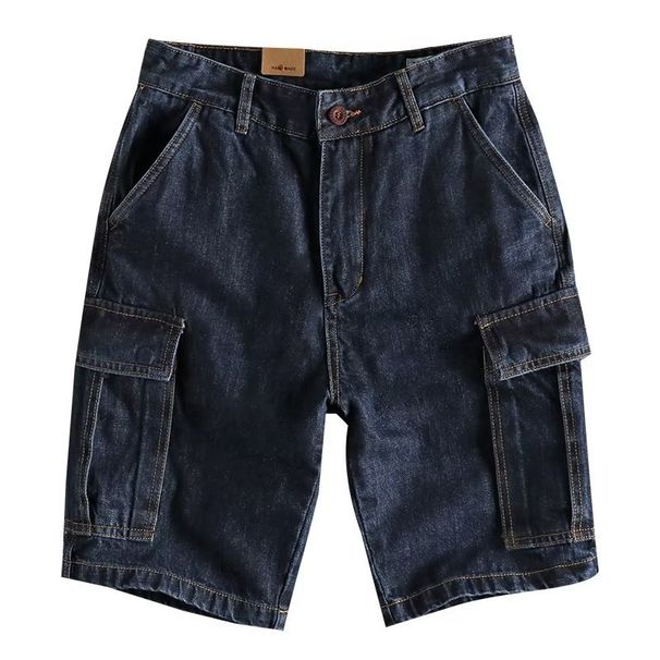 Men's American Retro Washed Distressed Workwear Denim Shorts Versatile Multi Pocket Five Point Length Original Color_mkmklike.com