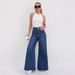 Women's High Waist Flared Jeans - Wide Leg Bootcut Denim Pants With Vintage Wash, Deep Blue_mkmklike.com
