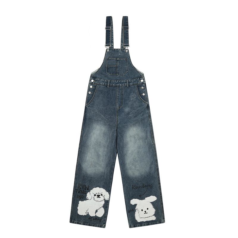 Men's Clothing American Retro Washed Fun Animal Denim Overalls For Men And Women Casual Loose Design One Piece Jeans_mkmklike.com