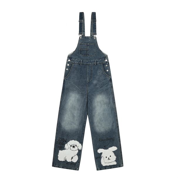 Men's Clothing American Retro Washed Fun Animal Denim Overalls For Men And Women Casual Loose Design One Piece Jeans_mkmklike.com